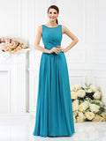 A-Line/Princess Bateau Pleats Sleeveless Long Chiffon Bridesmaid Dresses TPP0005212