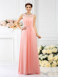 A-Line/Princess Bateau Beading Sleeveless Long Chiffon Bridesmaid Dresses TPP0005545