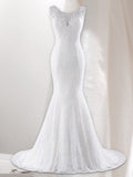 Trumpet/Mermaid V-neck Sleeveless Lace Sweep/Brush Train Wedding Dresses TPP0006471