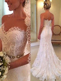 Sheath/Column Sweetheart Sleeveless Sweep/Brush Train Beading Lace Wedding Dresses TPP0006222