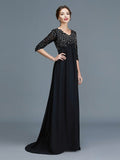 A-Line/Princess V-neck 1/2 Sleeves Beading Chiffon Floor-Length Mother of the Bride Dresses TPP0007218