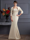 Sheath/Column Square Sleeveless Lace Long Elastic Woven Satin Mother of the Bride Dresses TPP0007319