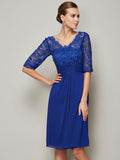 Sheath/Column V-neck 1/2 Sleeves Lace Short Chiffon Mother of the Bride Dresses TPP0007127