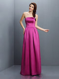 Sheath/Column Strapless Sleeveless Long Satin Bridesmaid Dresses TPP0005853