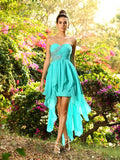 A-Line/Princess Sweetheart Beading Sleeveless High Low Chiffon Bridesmaid Dresses TPP0005021