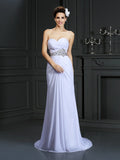 Sheath/Column Sweetheart Beading Sleeveless Long Chiffon Wedding Dresses TPP0006794