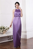 Sheath/Column Scoop Sleeveless Beading Bowknot Long Elastic Woven Satin Bridesmaid Dresses TPP0005506