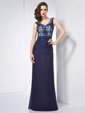 Sheath/Column V-neck Sleeveless Beading Applique Long Chiffon Dresses TPP0003962