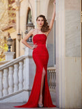 Trumpet/Mermaid Strapless Sleeveless Sweep/Brush Train Beading Satin Dresses TPP0002966