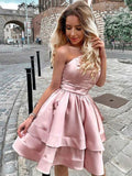 A-Line/Princess One-Shoulder Charmeuse Ruffles Sleeveless Short/Mini Homecoming Dresses TPP0003899