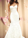 Trumpet/Mermaid Sleeveless Sweetheart Sweep/Brush Train lace Wedding Dresses TPP0006237