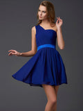 A-Line/Princess One-Shoulder Sleeveless Pleats Short Chiffon Homecoming Dresses TPP0008599