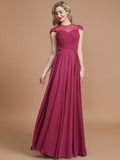 A-Line/Princess Scoop Short Sleeves Chiffon Floor-Length Bridesmaid Dresses TPP0005597