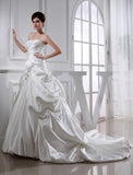 A-Line/Princess Beading Applique Strapless Sleeveless Long Satin Wedding Dresses TPP0006970