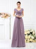 A-Line/Princess V-neck Pleats Short Sleeves Long Chiffon Bridesmaid Dresses TPP0005128