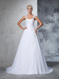 Ball Gown Straps Applique Sleeveless Long Chiffon Wedding Dresses TPP0006560