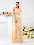 A-Line/Princess Strapless Pleats Sleeveless Long Chiffon Bridesmaid Dresses TPP0005396