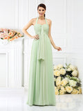 A-Line/Princess Halter Pleats Sleeveless Long Chiffon Bridesmaid Dresses TPP0005727