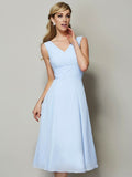 A-Line/Princess V-neck Sleeveless Pleats Short Chiffon Bridesmaid Dresses TPP0005087