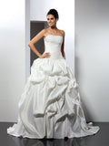 Ball Gown Strapless Sleeveless Long Satin Wedding Dresses TPP0006837