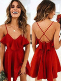 A-Line/Princess Spandex Ruffles Spaghetti Straps Sleeveless Short/Mini Homecoming Dresses TPP0008676