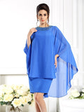 Sheath/Column Bateau 3/4 Sleeves Short Chiffon Mother of the Bride Dresses TPP0007181