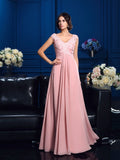 A-Line/Princess V-neck Applique Sleeveless Long Chiffon Mother of the Bride Dresses TPP0007183