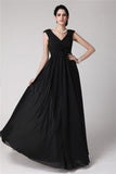 Sheath/Column V-neck Sleeveless Pleats Long Chiffon Dresses TPP0004104