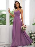 A-Line/Princess Chiffon Ruched V-neck Sleeveless Floor-Length Bridesmaid Dresses TPP0004928