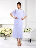 Sheath/Column Bateau 1/2 Sleeves Long Chiffon Mother of the Bride Dresses TPP0007237