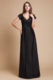 Sheath/Column V-neck Short Sleeves Long Ruffles Taffeta Dresses TPP0009262