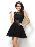 A-Line/Princess Bateau Lace Sleeveless Short Lace Bridesmaid Dresses TPP0005486