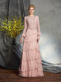 Sheath/Column Scoop Ruffles Long Sleeves Long Chiffon Mother of the Bride Dresses TPP0007282