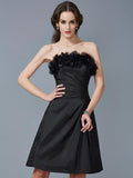 Sheath/Column Strapless Sleeveless Hand-Made Flower Short Taffeta Bridesmaid Dresses TPP0005868