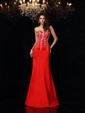 Sheath/Column Sweetheart Applique Sleeveless Long Satin Dresses TPP0003448