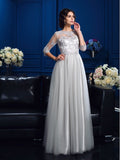 A-Line/Princess Scoop Applique 3/4 Sleeves Long Elastic Woven Satin Mother of the Bride Dresses TPP0007198