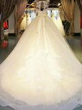 Ball Gown Sleeveless Off-the-Shoulder Sweep/Brush Train Sash/Ribbon/Belt Beading Applique Lace Wedding Dresses TPP0006535