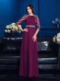 A-Line/Princess Scoop Beading 3/4 Sleeves Long Chiffon Mother of the Bride Dresses TPP0007189