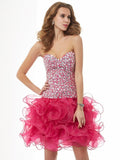 Sheath/Column Sweetheart Sleeveless Beading Short Organza Homecoming Dresses TPP0008932