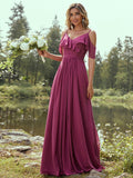 A-Line/Princess Chiffon Ruffles V-neck Sleeveless Floor-Length Bridesmaid Dresses TPP0004967