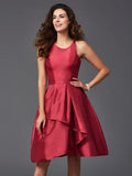 A-Line/Princess Scoop Ruffles Sleeveless Short Taffeta Bridesmaid Dresses TPP0005721