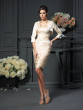 Sheath/Column Strapless Pleats Sleeveless Short Satin Mother of the Bride Dresses TPP0007413