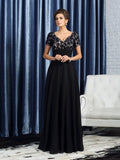 A-Line/Princess V-neck Short Sleeves Long Chiffon Mother of the Bride Dresses TPP0007144