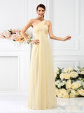 A-Line/Princess One-Shoulder Pleats Sleeveless Long Chiffon Bridesmaid Dresses TPP0005173