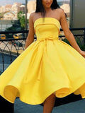 A-Line/Princess Satin Sash/Ribbon/Belt Strapless Sleeveless Knee-Length Homecoming Dresses TPP0003819