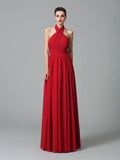 A-Line/Princess Halter Ruffles Sleeveless Long Chiffon Bridesmaid Dresses TPP0005403