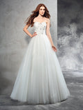 A-Line/Princess Sweetheart Beading Sleeveless Long Net Wedding Dresses TPP0006846