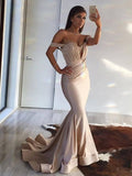 Trumpet/Mermaid Sleeveless Off-the-Shoulder Sweep/Brush Train Ruffles Spandex Dresses TPP0001411