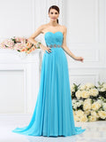 A-Line/Princess Sweetheart Beading Pleats Sleeveless Long Chiffon Bridesmaid Dresses TPP0005458