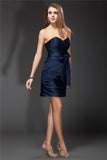 Sheath/Column Sweetheart Sleeveless Bowknot Ruffles Short Satin Bridesmaid Dresses TPP0005687